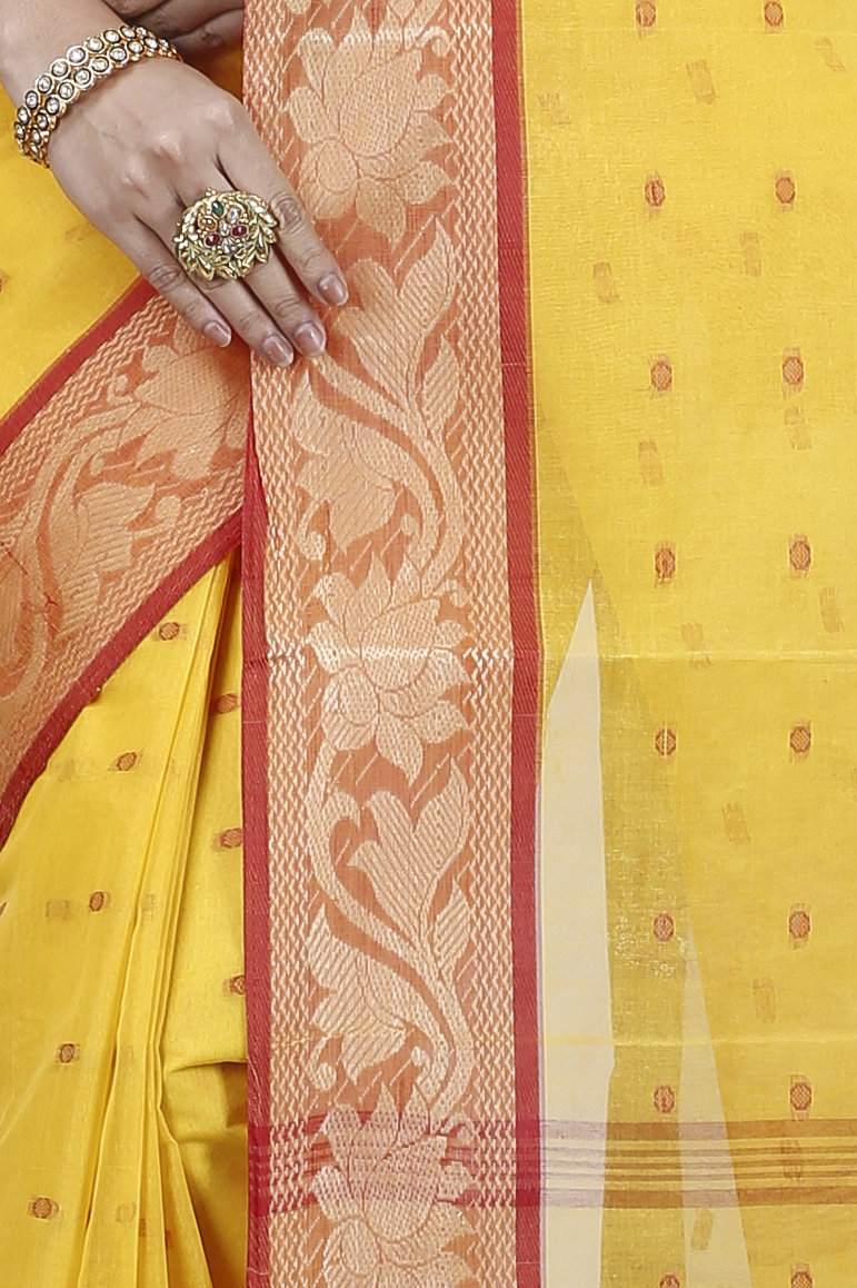 Yellow Pure Cotton Unnati Tant Saree (1173)
